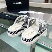 Women's Stripes Casual  Flat Sandals Black White