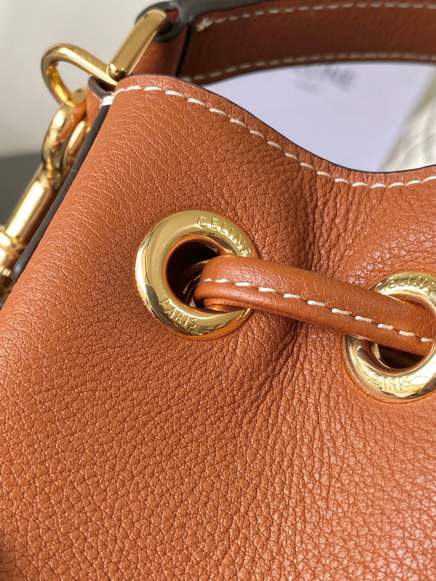 CELINE 25S CLARA BAG 19 IN BURNT ORANGE CALFSKIN GOLD HARDWARE