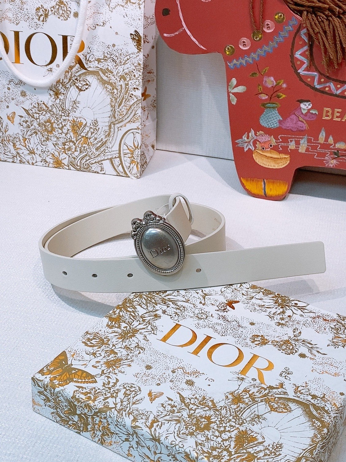 DIOR 26S BELT 25 MM IN CREAM WHITE CALFSKIN 641879