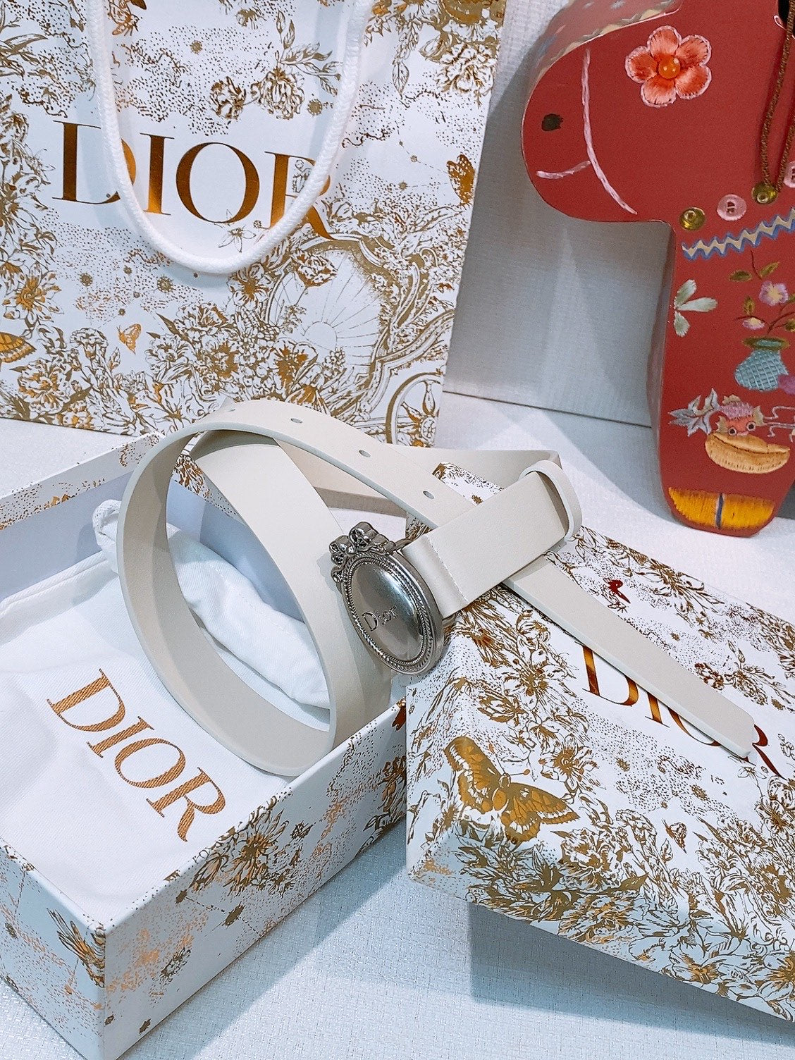 DIOR 26S BELT 25 MM IN CREAM WHITE CALFSKIN 641879