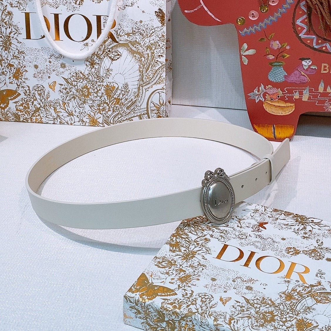 DIOR 26S BELT 25 MM IN CREAM WHITE CALFSKIN 641879