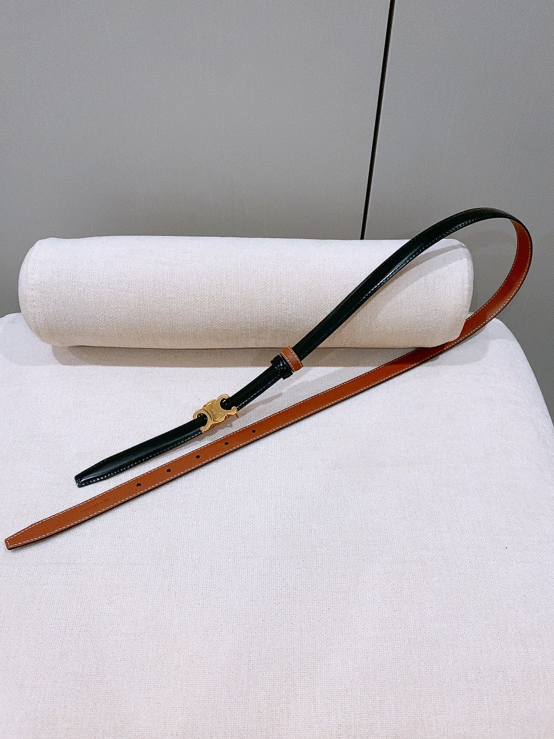 CELINE 26S REVERSIBLE BELT 18 MM IN BLACK AND BROWN CALFSKIN 656090