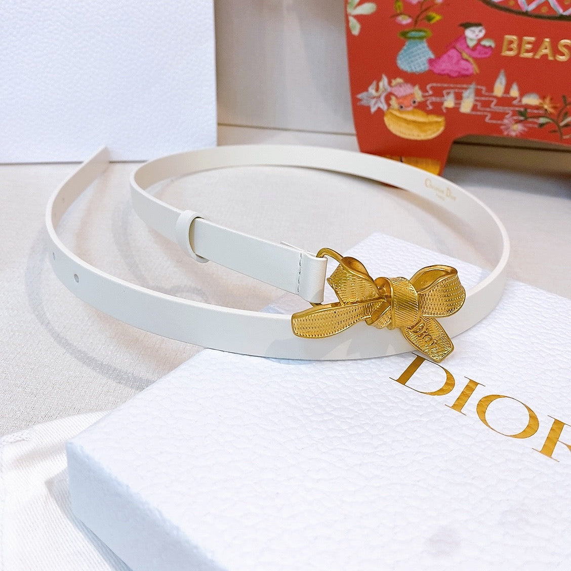 DIOR 26S BELT 15 MM IN CREAM WHITE CALFSKIN 657718