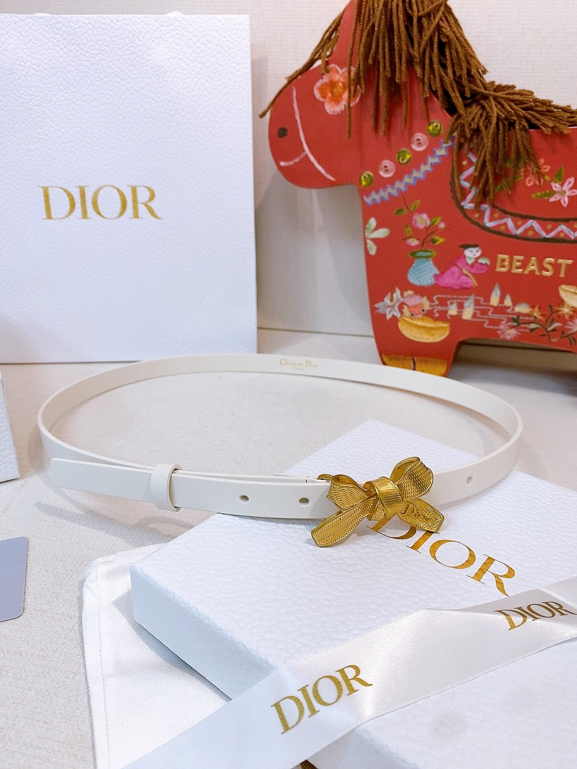 DIOR 26S BELT 15 MM IN CREAM WHITE CALFSKIN 657718