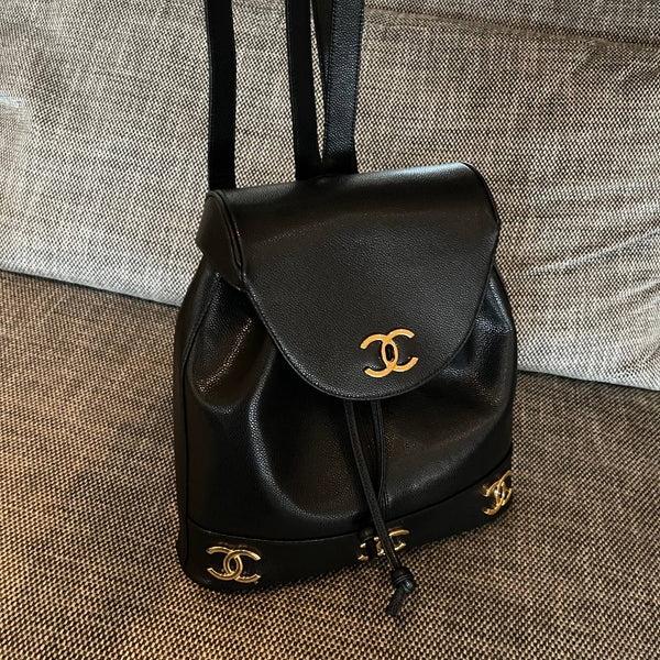 CHANEL 26S BACKPACK 34 IN BLACK GRAINED CALFSKIN GOLD HARDWARE
