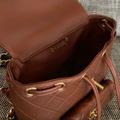 CHANEL 26S BACKPACK WITH FRONT POCKET 21 IN BROWN QUILTED LAMBSKIN GOLD HARDWARE