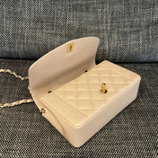 CHANEL 26S FLAP SHOULDER BAG 22 IN BEIGE QUILTED LAMBSKIN GOLD HARDWARE
