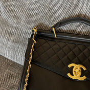 CHANEL 26S TOP HANDLE SHOPPING BAG 34 IN BLACK LAMBSKIN GOLD HARDWARE