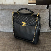 CHANEL 26S TOP HANDLE SHOPPING BAG 34 IN BLACK LAMBSKIN GOLD HARDWARE