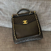 CHANEL 26S TOP HANDLE SHOPPING BAG 34 IN BLACK LAMBSKIN GOLD HARDWARE