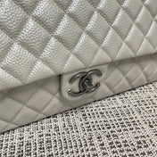 CHANEL 26S CLASSIC JUMBO FLAP BAG 46 IN LIGHT GREY CAVIAR CALFSKIN DARK SILVER HARDWARE