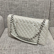 CHANEL 26S CLASSIC JUMBO FLAP BAG 46 IN LIGHT GREY CAVIAR CALFSKIN DARK SILVER HARDWARE