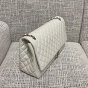 CHANEL 26S CLASSIC JUMBO FLAP BAG 46 IN LIGHT GREY CAVIAR CALFSKIN DARK SILVER HARDWARE