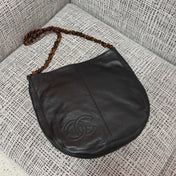 CHANEL 26S LARGE HOBO BAG 33 IN BLACK LAMBSKIN TORTOISE RESIN CHAIN