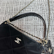 CHANEL 26S STAR CHARM HALF MOON SHOULDER BAG 20 IN BLACK SATIN GOLD HARDWARE