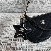 CHANEL 26S STAR CHARM HALF MOON SHOULDER BAG 20 IN BLACK SATIN GOLD HARDWARE