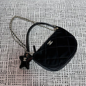 CHANEL 26S STAR CHARM HALF MOON SHOULDER BAG 20 IN BLACK SATIN GOLD HARDWARE