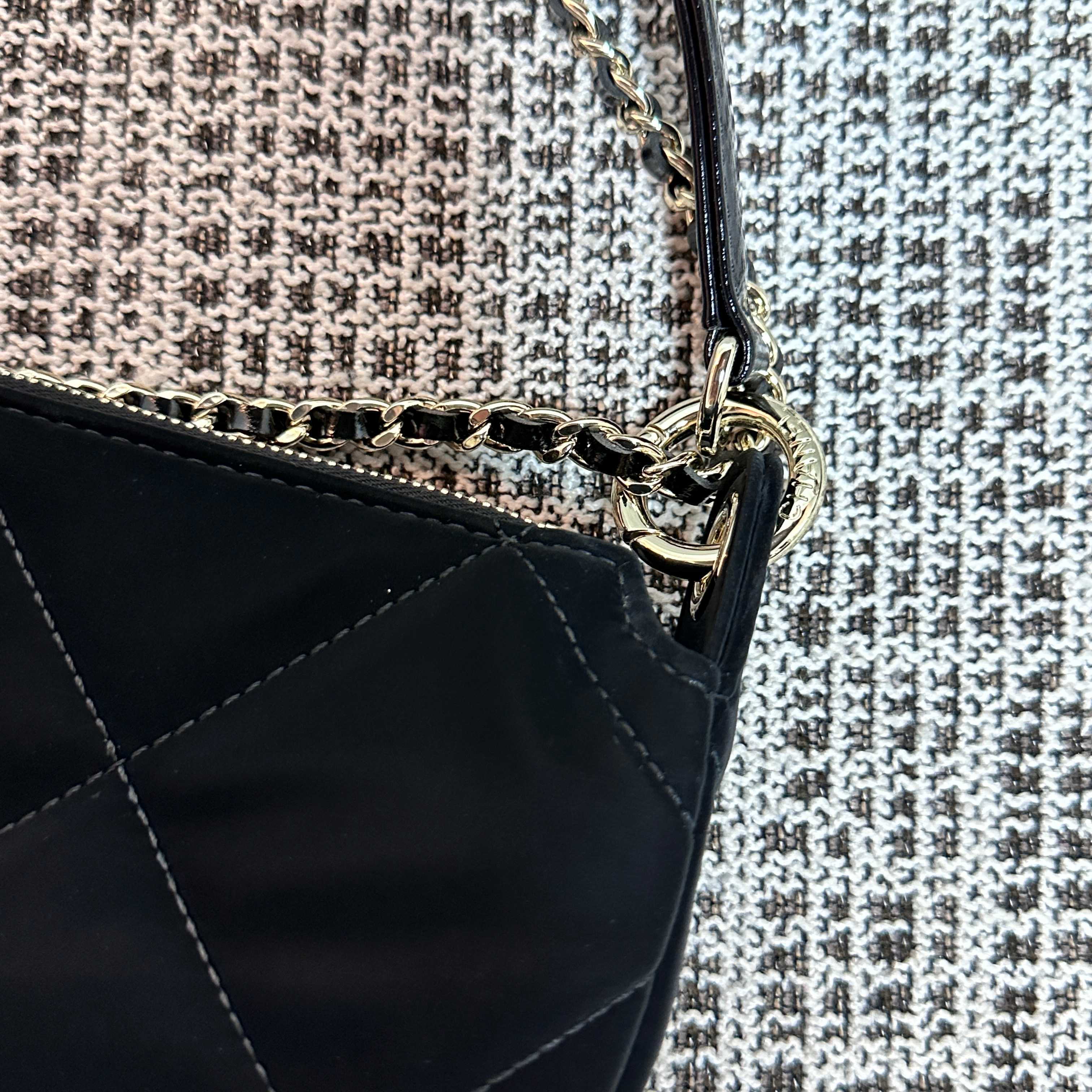 CHANEL 26S STAR CHARM HALF MOON SHOULDER BAG 20 IN BLACK SATIN GOLD HARDWARE