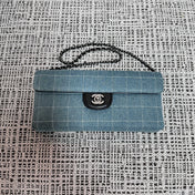 CHANEL 26S FLAP BAG 26 IN BLUE DENIM AND BLACK CALFSKIN DARK SILVER HARDWARE