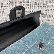 CHANEL 26S FLAP BAG 26 IN BLUE DENIM AND BLACK CALFSKIN DARK SILVER HARDWARE
