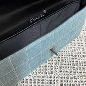 CHANEL 26S FLAP BAG 26 IN BLUE DENIM AND BLACK CALFSKIN DARK SILVER HARDWARE