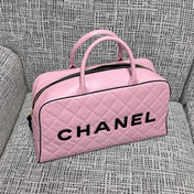 CHANEL 26S BOWLING BAG LARGE 46 IN LIGHT PINK AND BLACK CALFSKIN GOLD HARDWARE