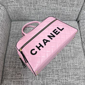 CHANEL 26S BOWLING BAG LARGE 46 IN LIGHT PINK AND BLACK CALFSKIN GOLD HARDWARE