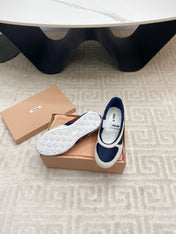 BALLET FLAT SHOES IN NAVY MESH AND WHITE SUEDE