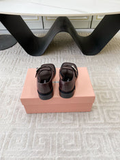 THONG SANDALS IN ESPRESSO LAMBSKIN WITH SILVER BUCKLE