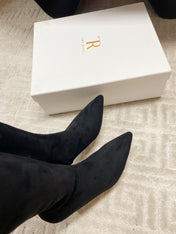 THE ROW HIGH BOOTS 85MM IN BLACK SUEDE