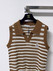MONCLER 26S SLEEVELESS STRIPED KNIT POLO TOP 674