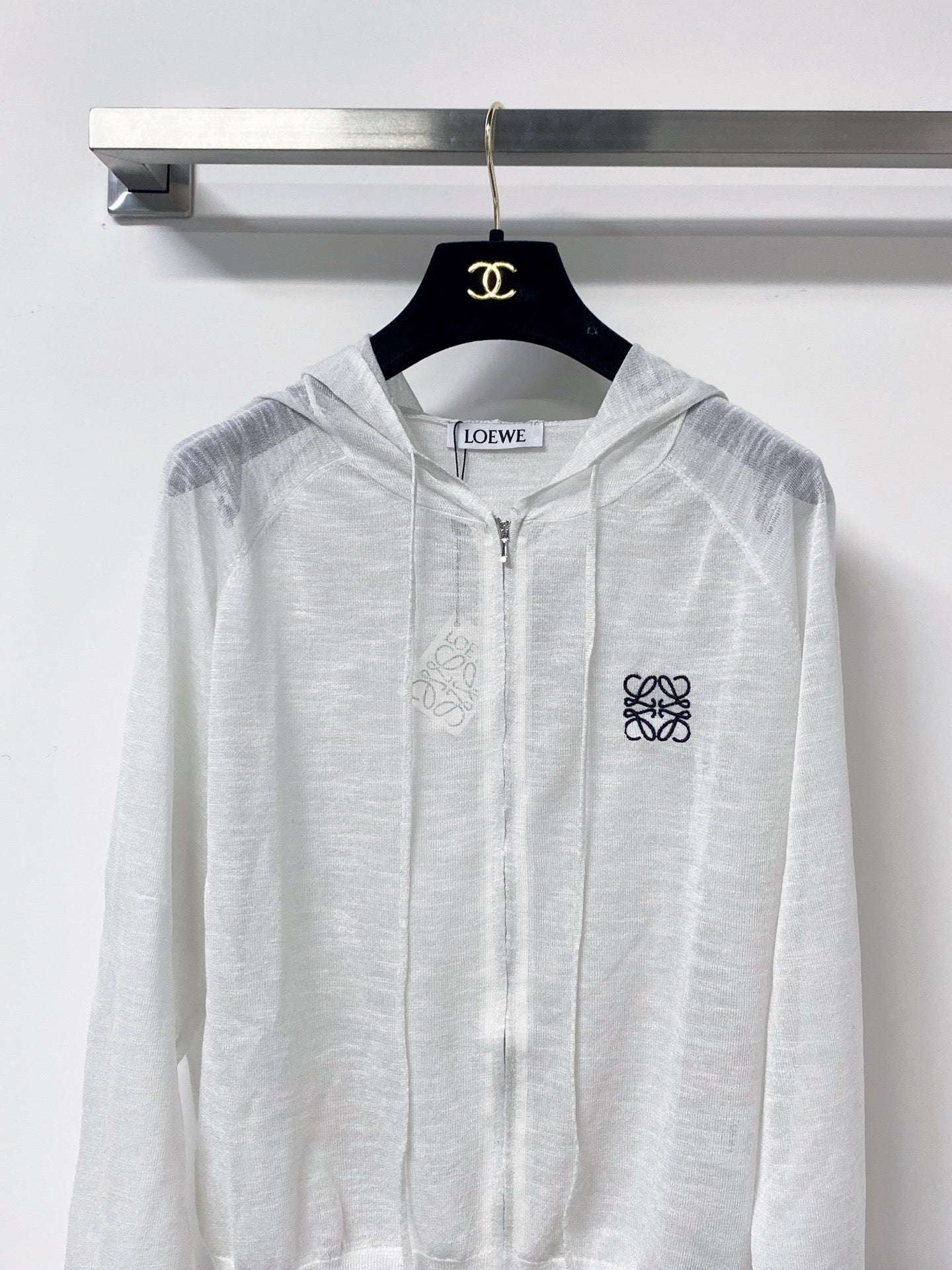 LOEWE 26S SHEER KNIT ZIP-UP HOODIE 596