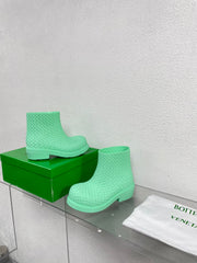 FIREMAN BOOTS IN GREEN MINT RUBBER WITH ICONIC INTRECCIO MOTIF