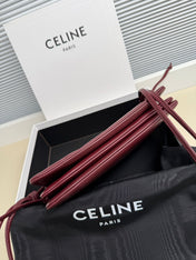 CELINE 25S TRIO FLAP 22MM IN DARK RED SMOOTH LAMBSKIN GOLD HARDWARE