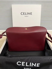 CELINE 25S TRIO FLAP 22MM IN DARK RED SMOOTH LAMBSKIN GOLD HARDWARE