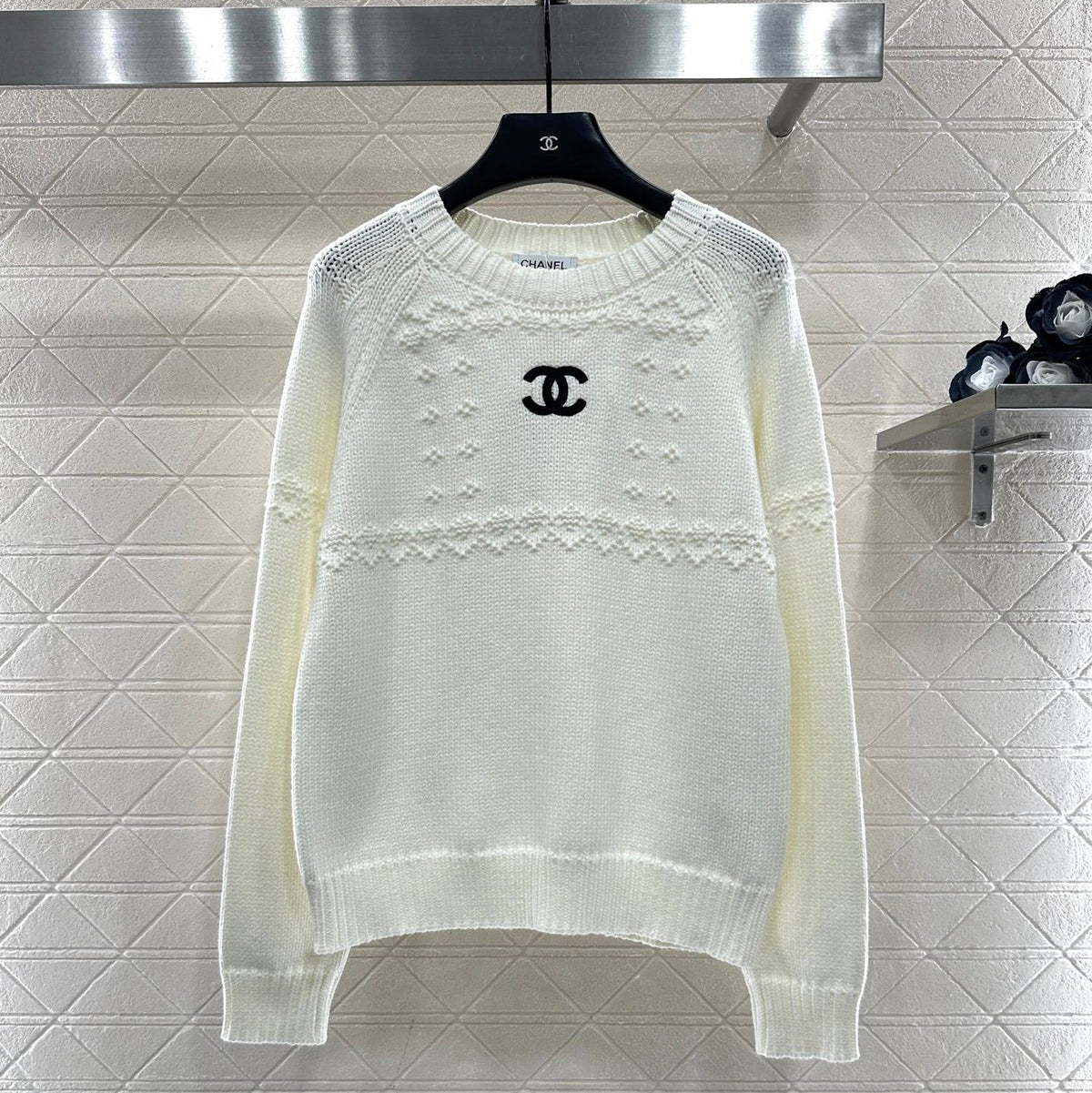 CHANEL 25S EMBROIDERED CROCHET SWEATER 349