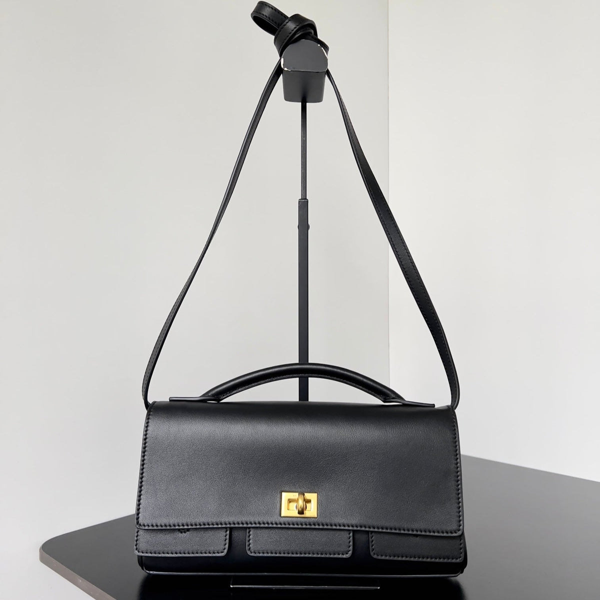 BEL AIR CLUTCH 27 IN BLACK NAPPA LAMBSKIN GOLD HARDWARE