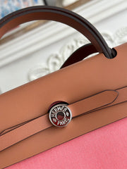 ZIP CABINE 31 BAG IN PUNCH PINK CANVAS AND BRONZE BROWN CALFSKIN
