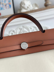 ZIP CABINE 31 BAG IN WHITE CREAM CANVAS AND BRONZE BROWN CALFSKIN