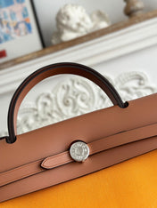 ZIP CABINE 31 BAG IN APRICOT ORANGE CANVAS AND BRONZE BROWN CALFSKIN