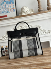 ZIP CABINE 31 BAG IN BLACK MIX WHITE CANVAS AND CALFSKIN