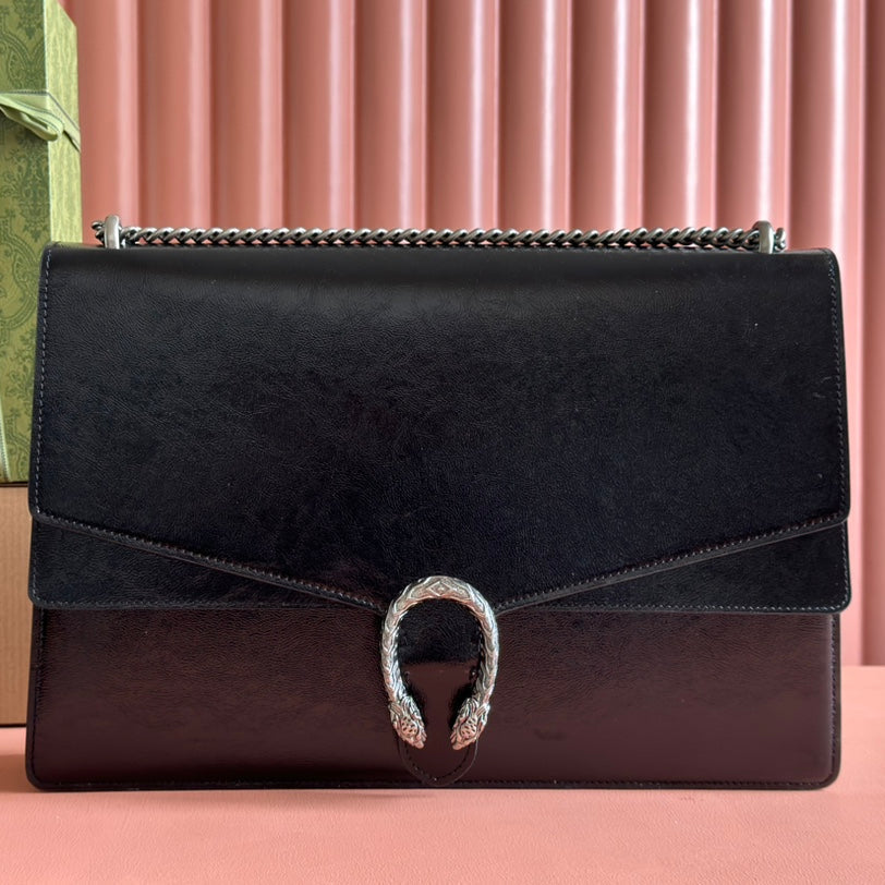 DIONYSUS LAGRE SHOULDER BAG 42 IN BLACK GG GLOSSY LAMBSKIN