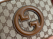 BLONDIE SMALL SHOULDER BAG 21 IN BEIGE AND DARK BROWN CANVAS BROWN CALFSKIN