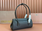 BEAU TOP HANDLE BAG 28 IN LAVA GREY GLOSSY CALFSKIN GOLD HARDWARE