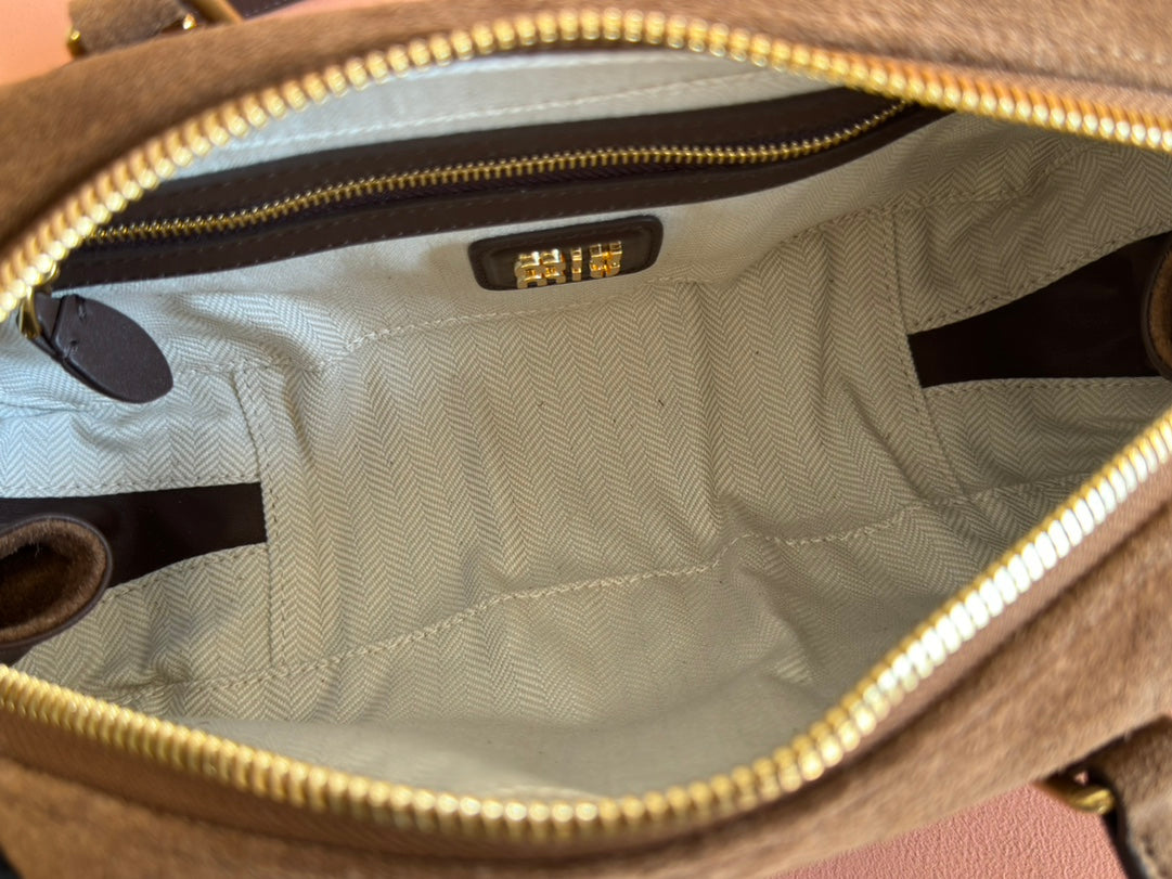 ARCADIE BAG 27 IN CEDAR BROWN SUEDE GOLD HARDWARE