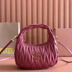 MIUMIU 26S MINI HOBO 20 BAG IN DUSTY ROSE PINK CALFSKIN GOLD HARDWARE