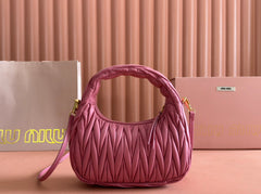 MIUMIU 26S MINI HOBO 20 BAG IN DUSTY ROSE PINK CALFSKIN GOLD HARDWARE
