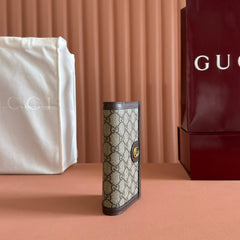 OPHIDIA CARD CASE 19 IN BEIGE BROWN COATED FABRIC AND CALFSKIN