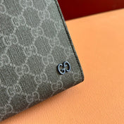 OPHIDIA POUCH 26 IN DARK GREY MONOGRAM CANVAS AND NAVY BLUE CALFSKIN TRIM