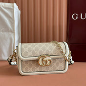 GO SMALL SHOULDER BAG 21.5 IN BEIGE GG CANVAS WHITE CALFSKIN GOLD HARDWARE